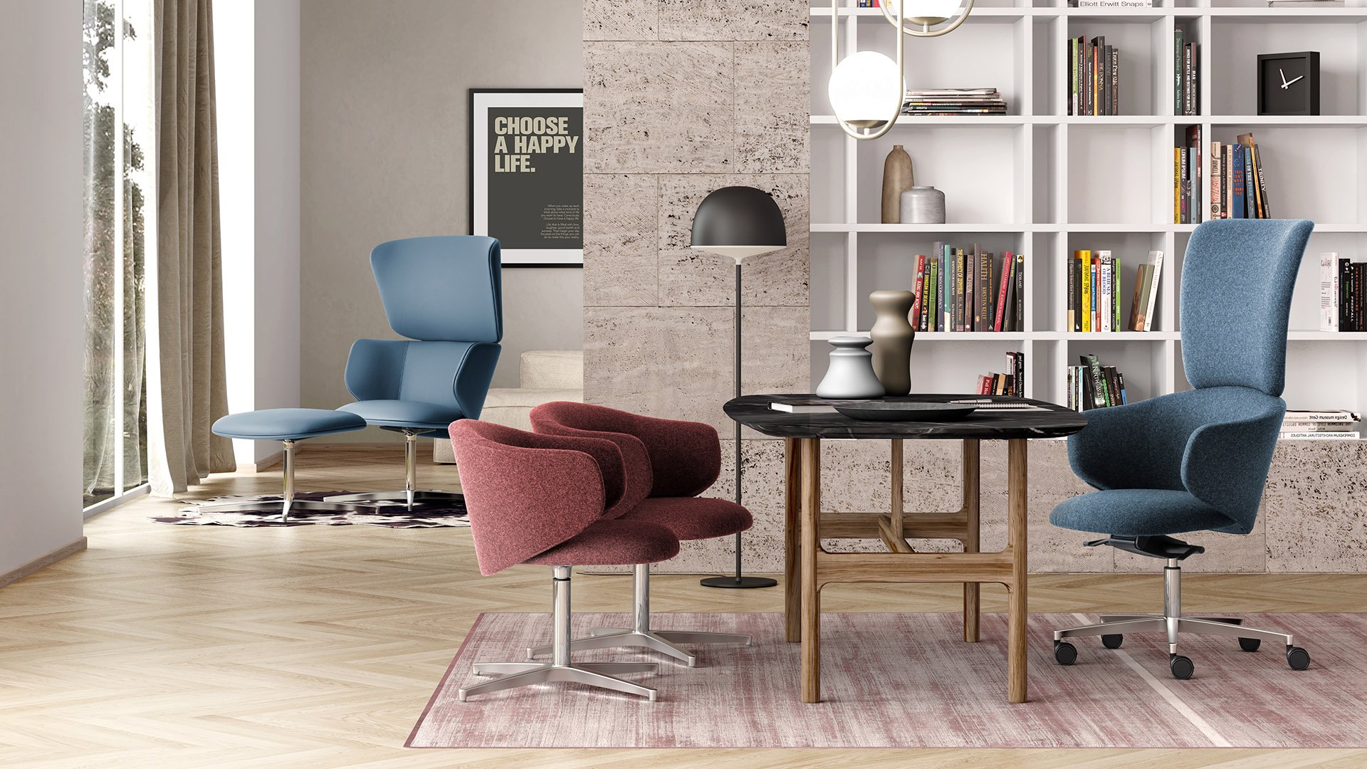 Pouf modulare destinato a hall open-space dallo stile moderno e minimal