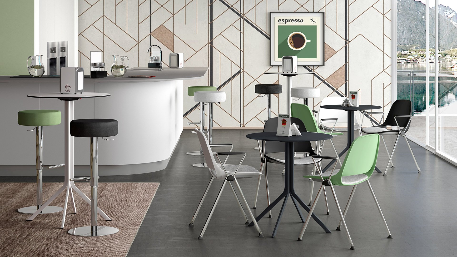 Pouf modulare destinato a hall open-space dallo stile moderno e minimal