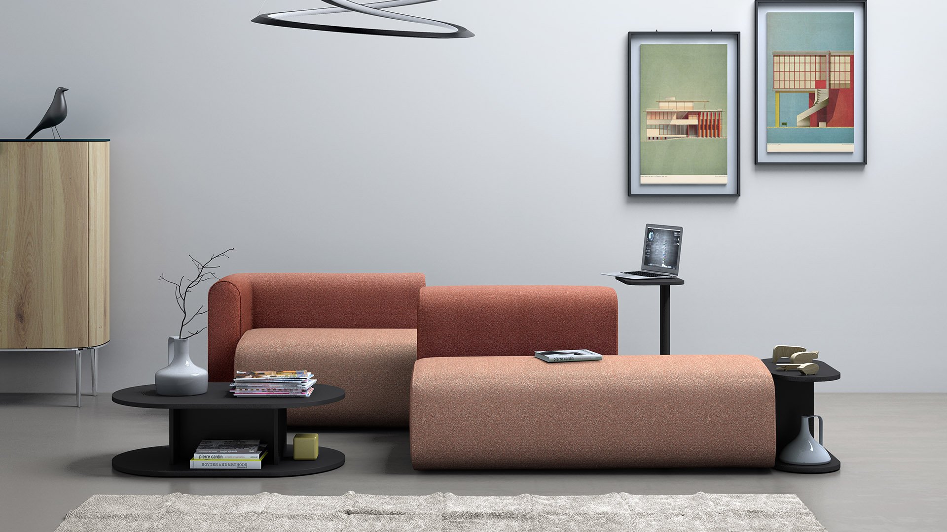 Pouf modulare destinato a hall open-space dallo stile moderno e minimal